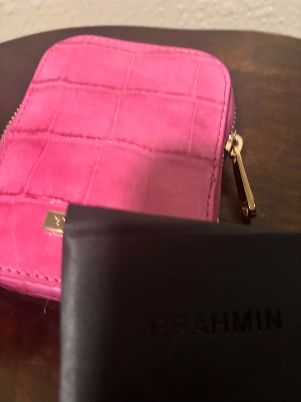 Brahmin Magenta Croc-Embossed Key Pouch with Gold Hardware
